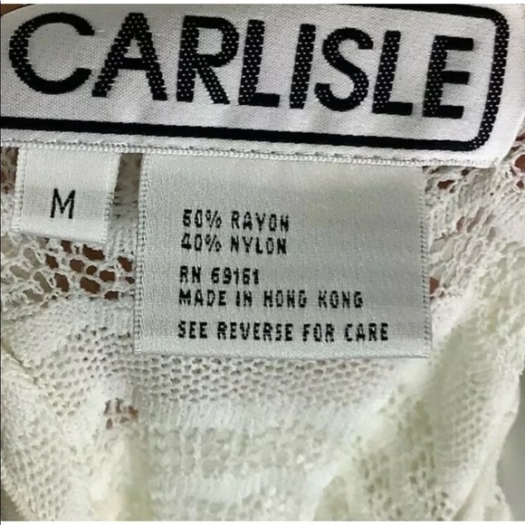Carlisle Sz M Open Knit Duster Cardigan White Rayon Nylon Clasp Front Sweater - Picture 5 of 5